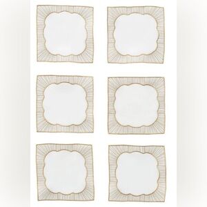 NEW KIM SEYBERT COCKTAIL FRAME NAPKINS SET OF 6 GOLD AND SILVER WHITE LINEN
